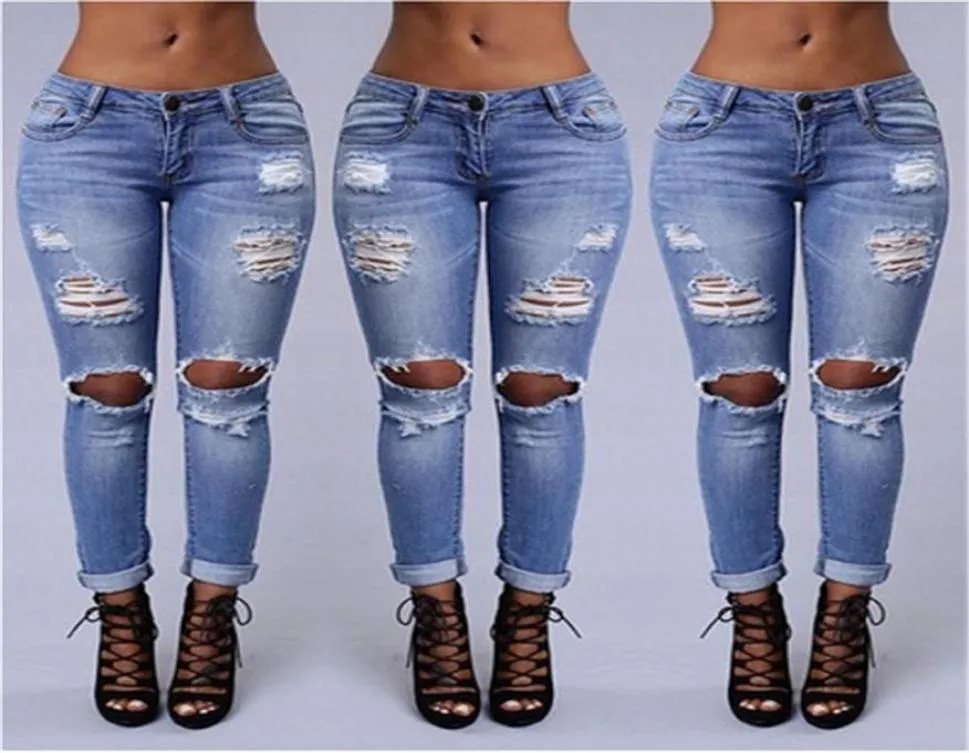 Lady Jeans Hole Jeans Leggings Cool Denim Vintage Pantalones casuales de cintura alta recta Jeans delgadas para femenino