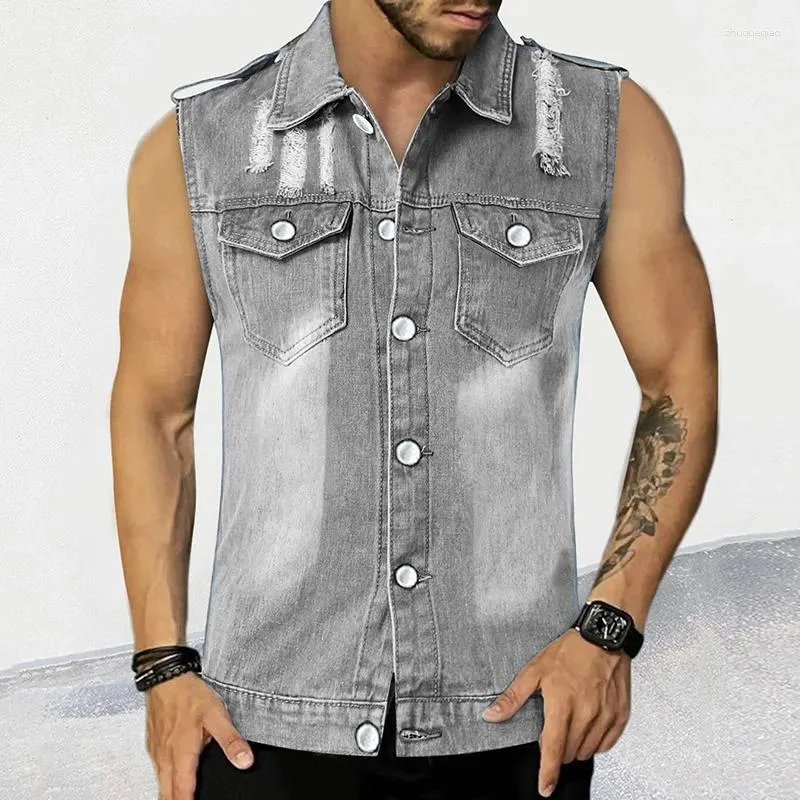 Sleeveless denim shirt men new arrivals