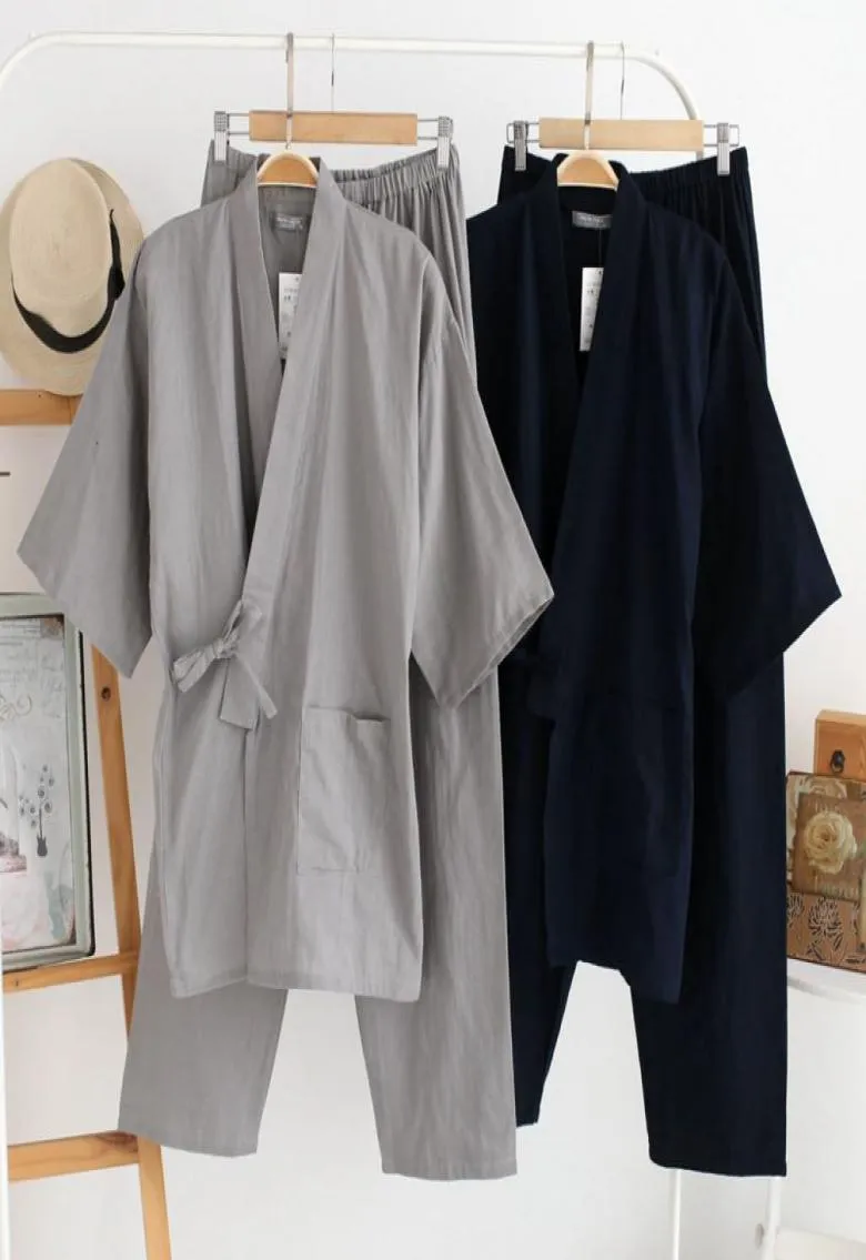 Qweek Autumn Male Pajamas Sets 100 Cotton Kimono Mens Sleepwear Geaping Style Pajamas Men Soft Home Wear 2 VIANTSMANSMX12764988