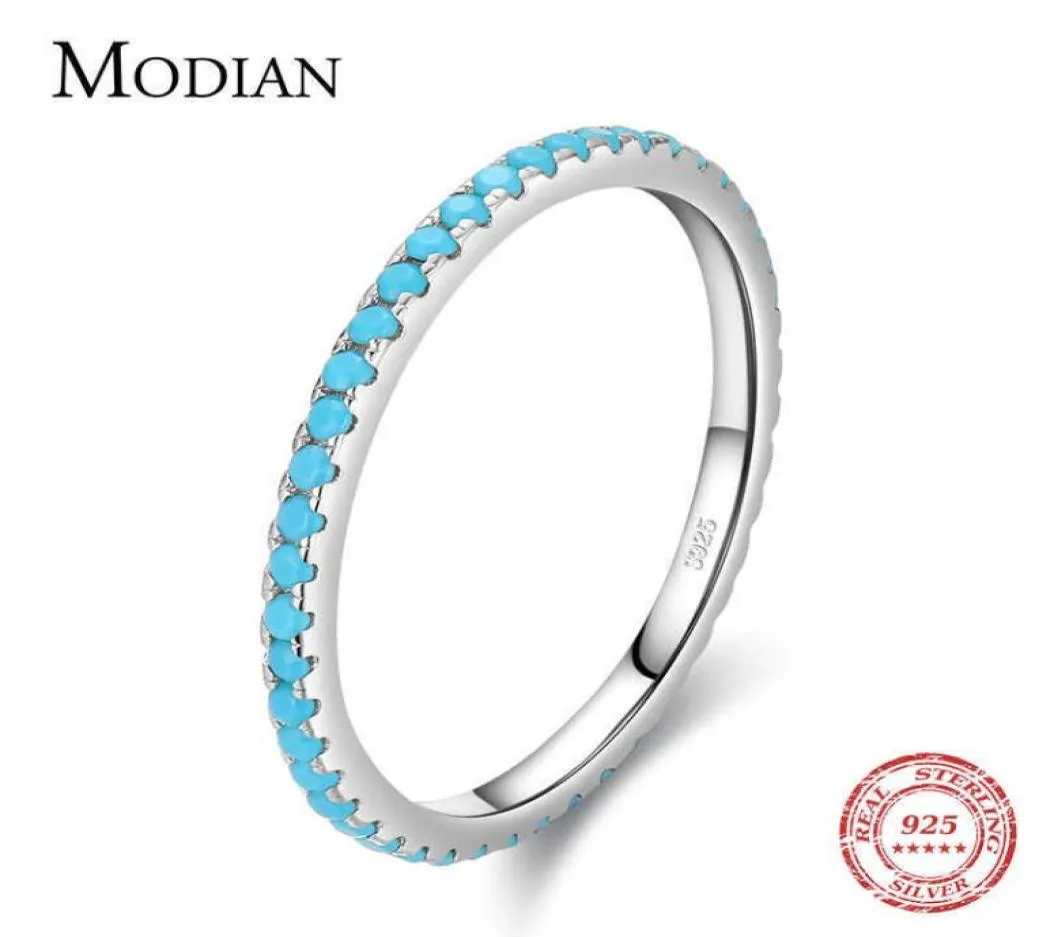 Modian 100 925 Sterling Silver Classic Exquisite Circle Turquoise Charm Stapelbare vingerring voor vrouwen Trendy Fine Jewelry 210611822047