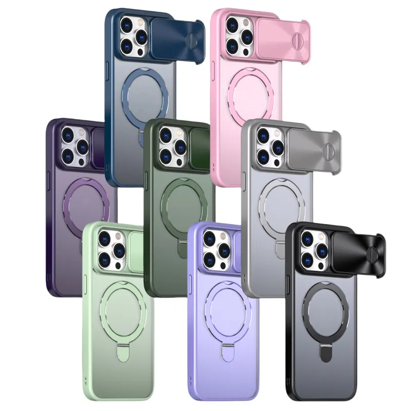 Scivola Case di ammortizzazione per shock di protezione della fotocamera per la fotocamera per iPhone 15 Pro Max 15 Plus 14 Pro 13 12 11 Multifunzione Porta magnetica più forte del telefono PC acrilico Custodia per telefono PC acrilico