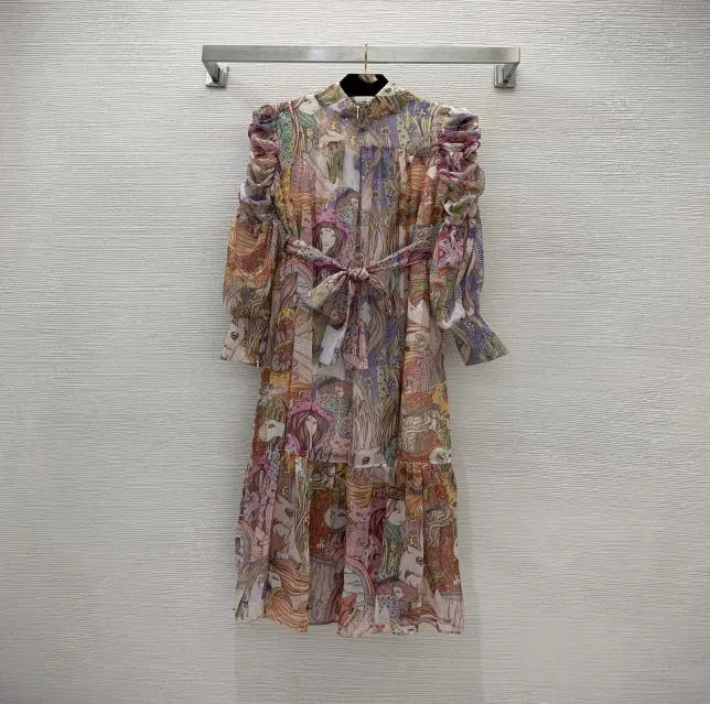 Robes de style de rue dans la coutume haut de gamme belle fille animale fleur de fleur imprimée lanterne à manches de support robe3518856
