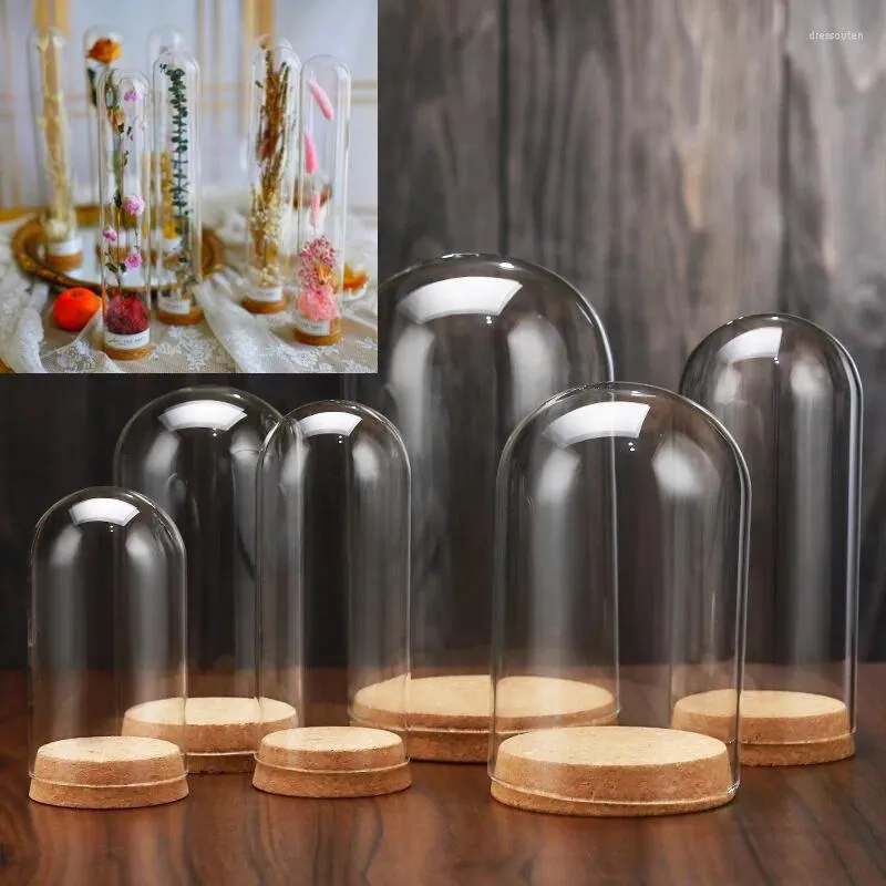 Dekoratif Figürinler 3pcs Cam Dome Ahşap Cork Bell Kavan Kapağı Ekran DIY Mikro Peyzaj Fabrikası Peri Işıkları Tutucu Dekor Zanaat