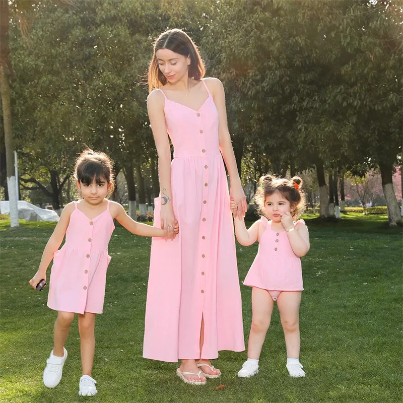 mommy and daughter matching dresses Pink Ruffles High Low Mother Daughter Matching Gowns MGD152 main image 1