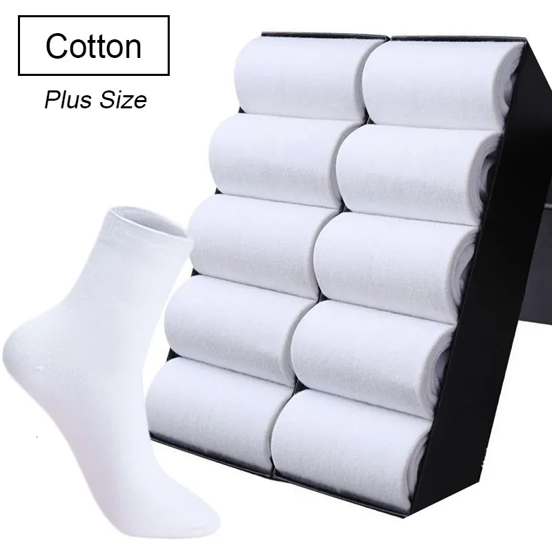 Mojito10 Paare /Los Plus Größe White Men Crew Socken 100% Baumwoll Herbst Klassische Business Casual Women Short Socken Größe 48 240517