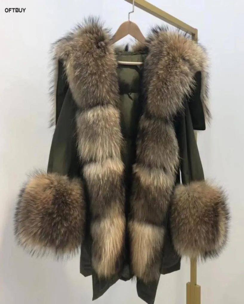 2019 Veste hivernale Femmes Real Fur Coat Big Natural Ralinon Collur de fourrure Long Parka White Duck Down Down Streetwear Korea Fashion2728139