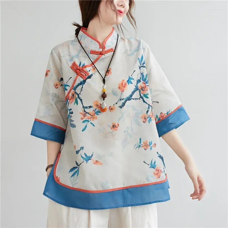 Ethnische Kleidung chinesische traditionelle Stiltops Baumwollwäsche lose Blusen Cheongsam Vintage Buckle Hanfu Hemden Tang Anzüge Qipao Kleid Z75