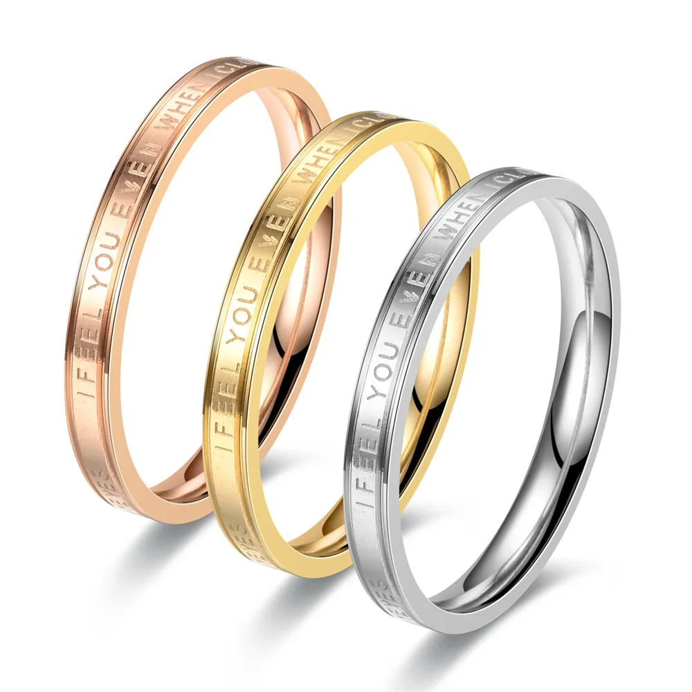 ゴールドリング I FEEL YOU EVEN WHEN I CLOSE MY Gold Stainless Steel I Feel You Letter Love Engagement Ring for