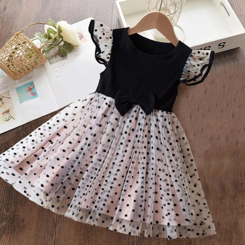 Polka noktalı Prenses Çocuk Giysileri Kızlar Ruffles kolları gündelik tutu kız parti yazlık elbise 2-6y l2405