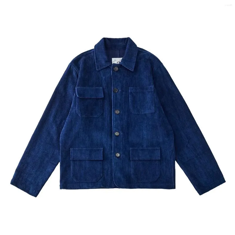 Herrenjacken Corduroy Jacket Indigo Regualr Fit Multi-Pockets Stylish Workwear Vintage männliche Kleidung