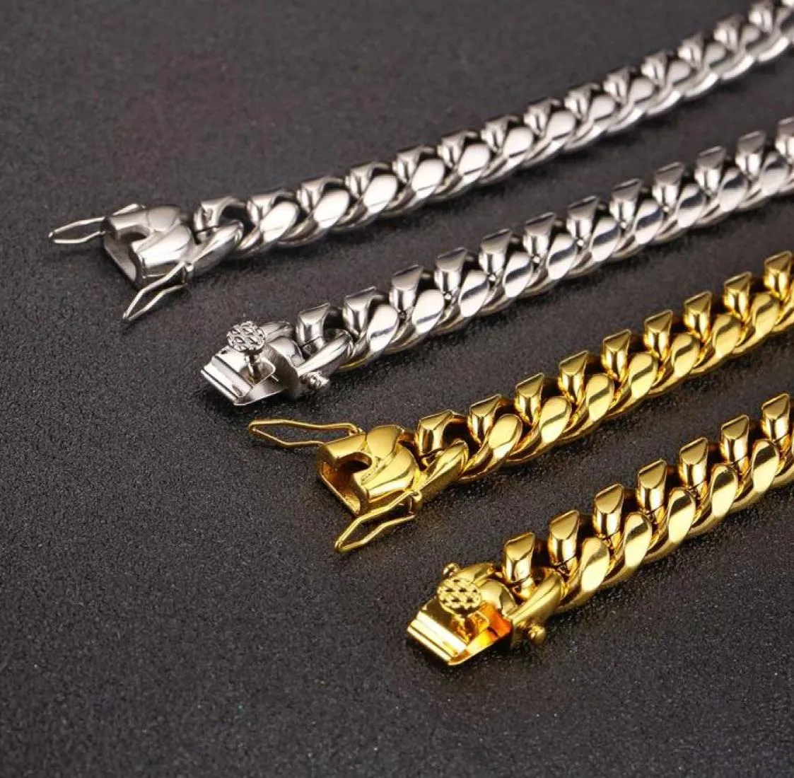 12mm Mens Hip Hop Jewelry Sets 316L Stainless Steel Cuban Link Chains