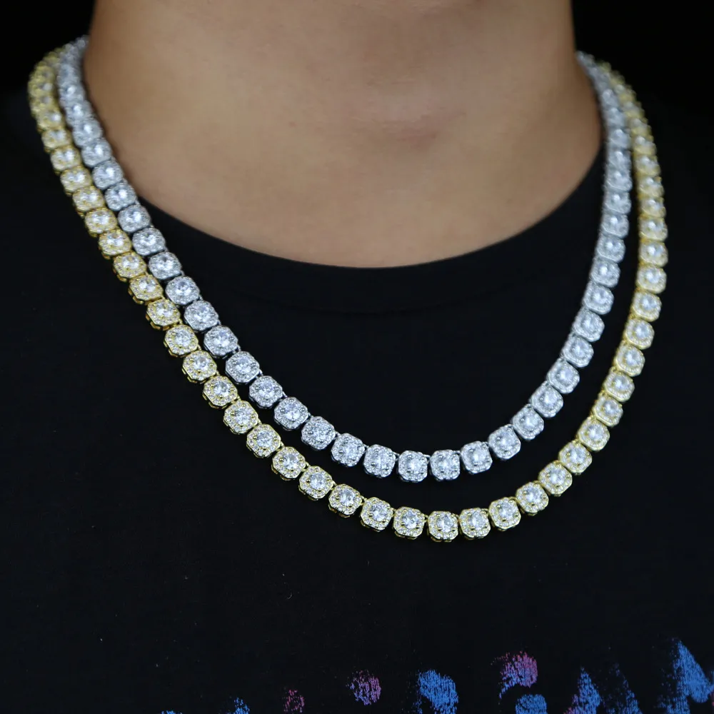 Nieuwe hiphop ijskoud bling kubieke zirconia 5mm tennisketen ketting goud zilveren kleur 5a cz choker mode mannen dames juwelen