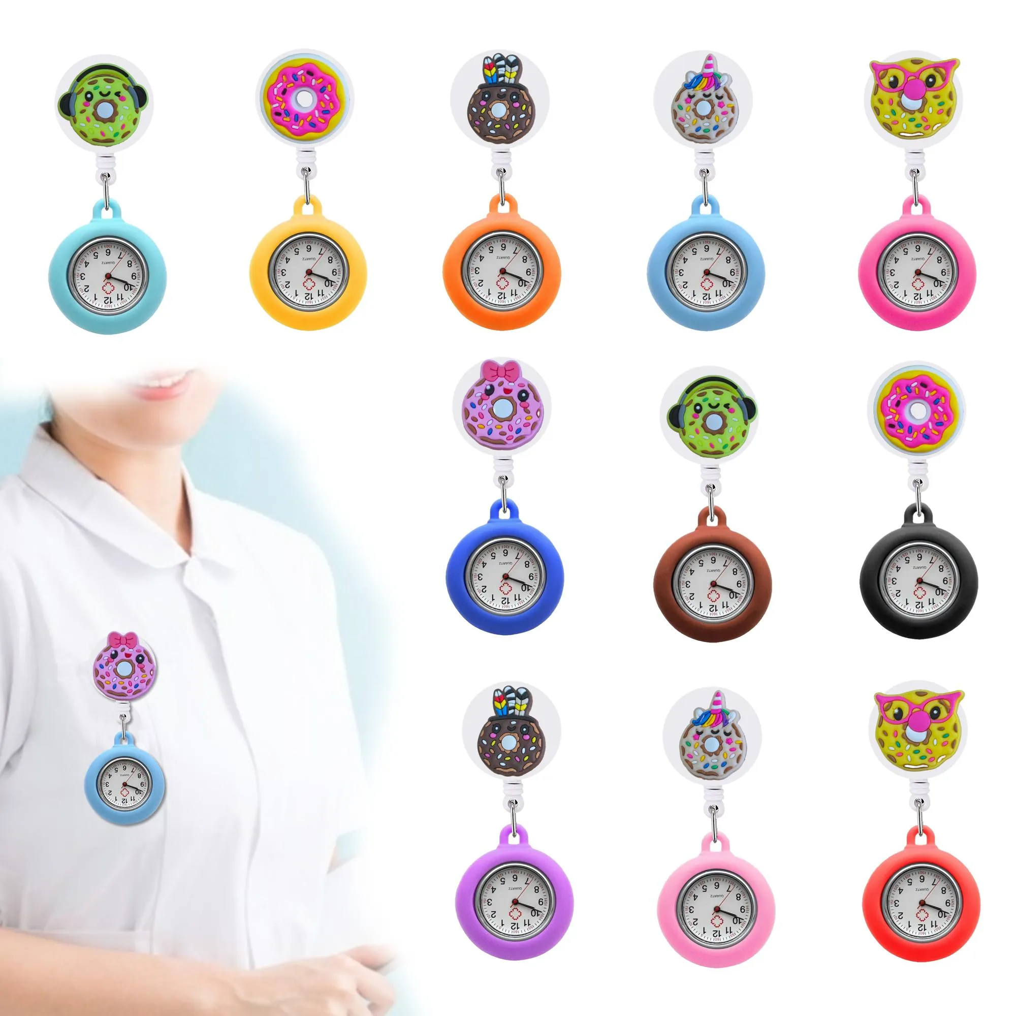 Chiffées pour enfants Cartoon Donuts Clip Pocket Watch avec de seconde main pour les infirmières sur la revers Fob Sile Nurse Drop Livraison OTF7K