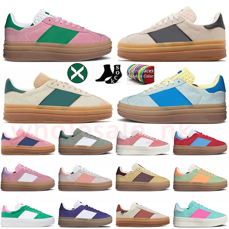 Adidas Gazelle Bold designer woman casual shoes Thick Soled Pink Glow Gum Velvet Womens Trainers og Vegan Cream Collegiate Green【code ：L】Dhgate Sports Sneakers