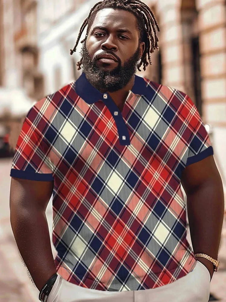 芸能人 愛用の通販 Wholesale Plus Size Mens 202cm Chest Plaid Short Sleeve Polo トップス