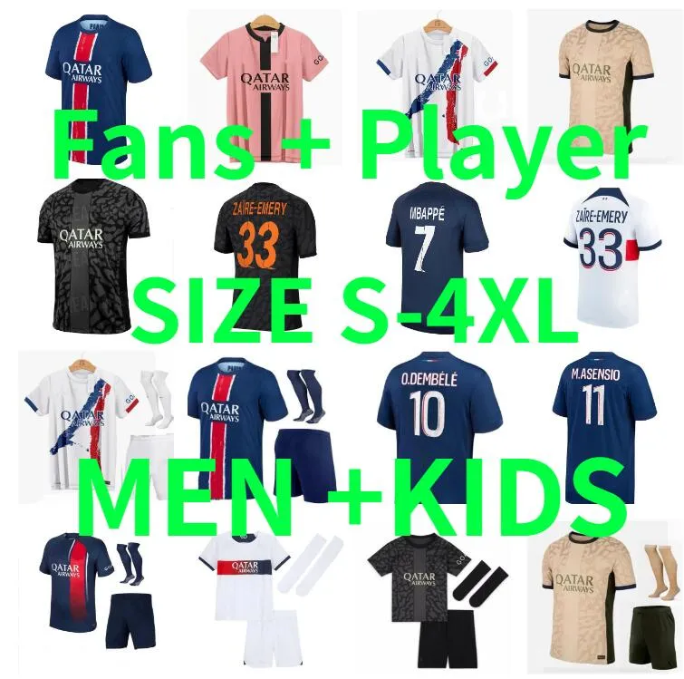 2024 2025 PARIS MBAPPEサッカージャージーバージョンMaillot De Foot Hakimi Kolo Muani O.Dembele Asensio Football Shirt 23 24 25 Ugarte Hommes Enfants Kids Kit 4番目