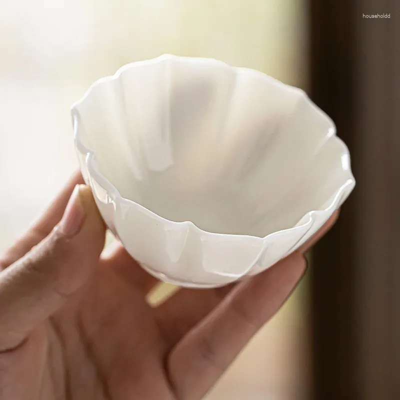 Tea Cups Suet-fat Jade White Porcelain Cup Ceramic Set Host Single Art Supplies Wholesale Teaware Kitchen Dining Bar