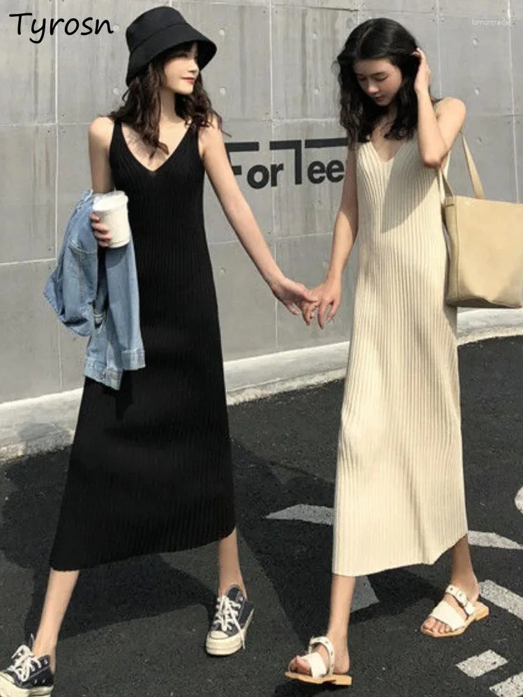 Casual Dresses Women Design Knitting Sleeveless Elegant Tender Leisure Loose Summer Ladies Cozy Mature Midi Chic Basic Ulzzang Stylish