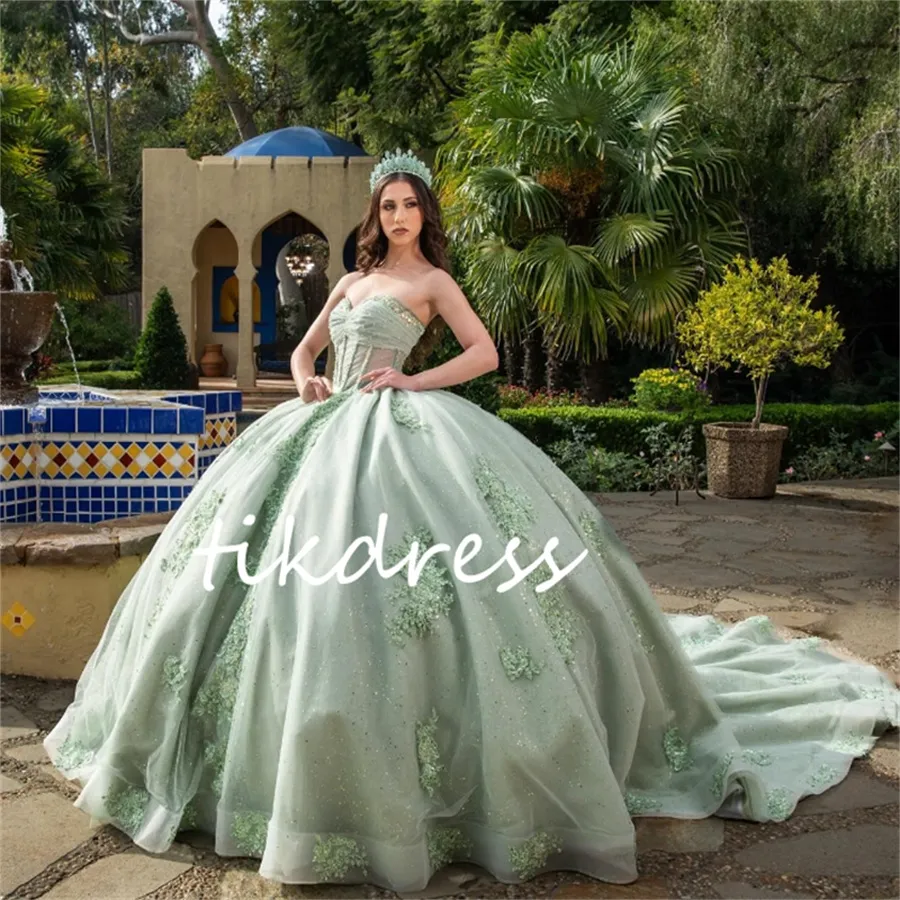 Shine Sage Green Quinceanera Dress with Lace-Up Back and Beaded Tulle Ball  Gown from Dhgate Quinceanera Dresses - price 163.17