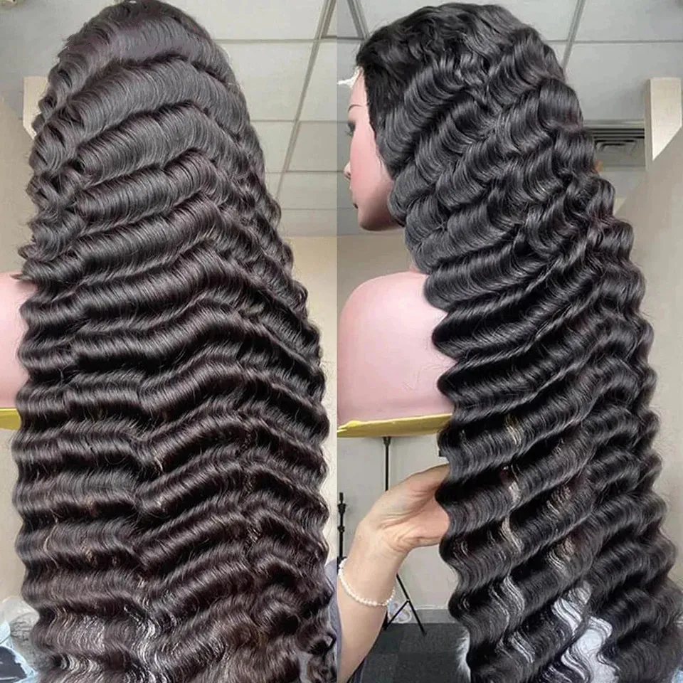 Deep Wave Frontal Wig 30 Inch Human Hair Wig 150% Density  display picture 3