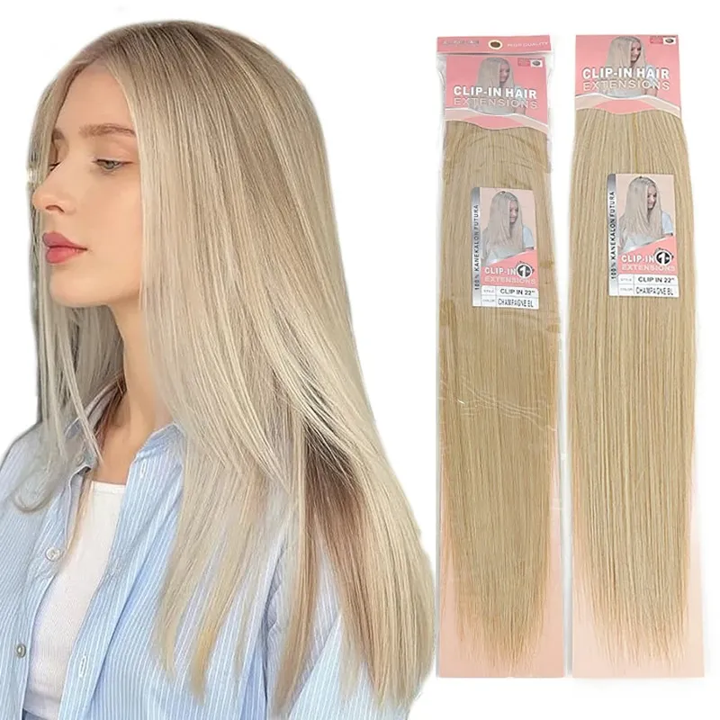 22 Light Blonde Clip In Hair Extension - One Piece Long Straight Ombre ...