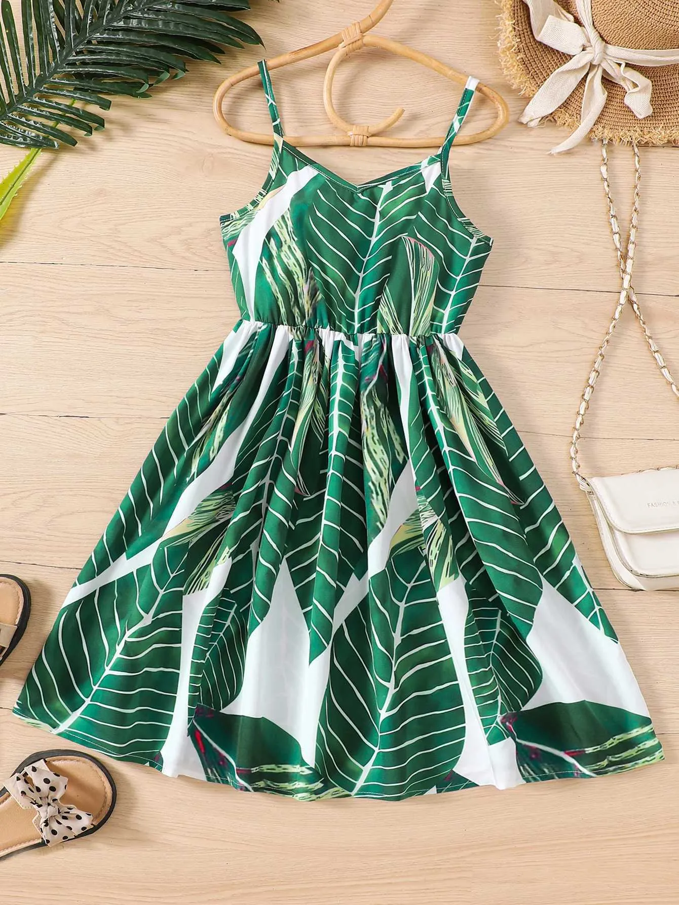 Girls Summer Casual Sling Dress Green Leaf Pattern Beach Vacation Dress  from Dhgate Girls Dresses - price 27.03