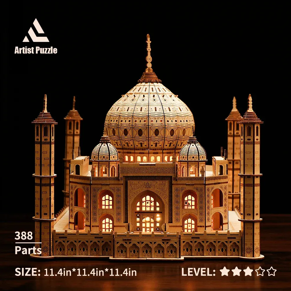 Educação requintada 3D Educação de madeira Toys de madeira Royal Castle Taj Mahal Diy Bloco Modelo de Modelo Kit Craft Gifts Para adolescentes 240516