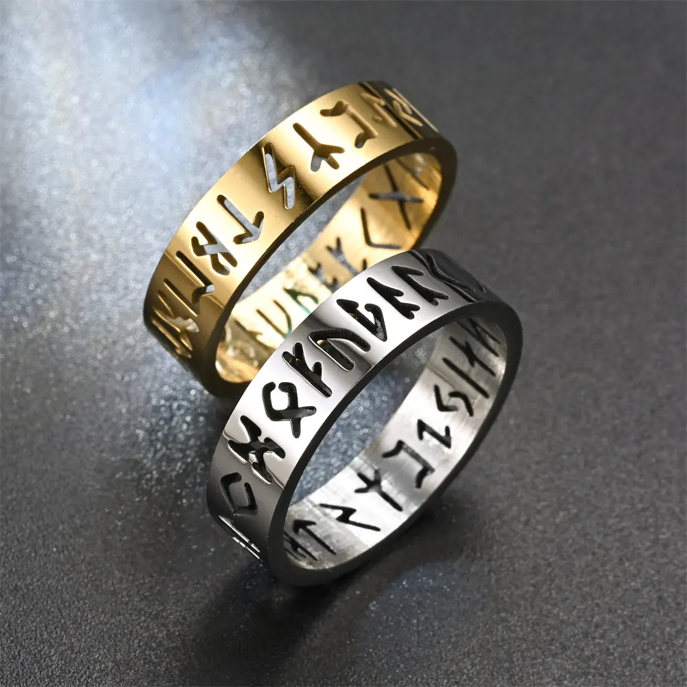 Viking Alphabet Ring Stainless Steel Initial Ring, Gold Silver