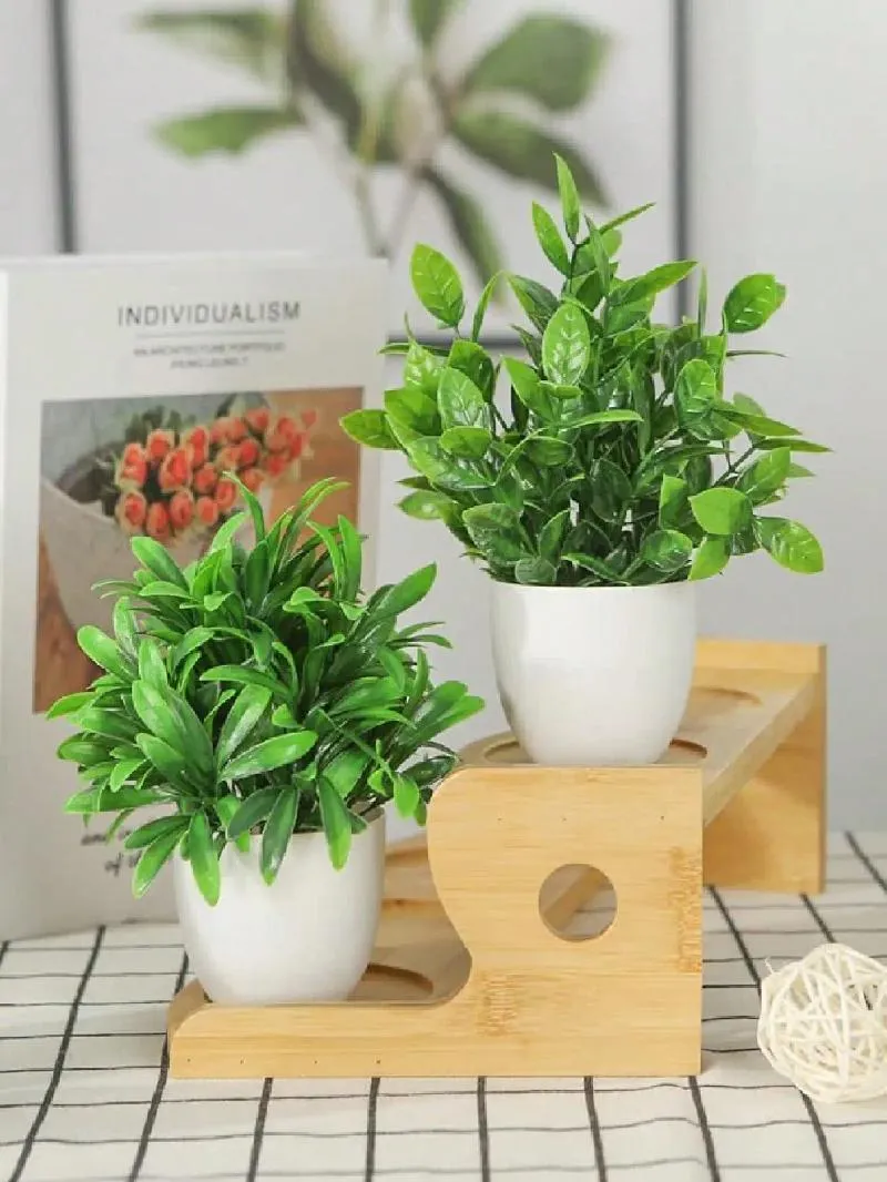 Декоративные цветы 4pcs-mini Фальшивые растения искусственное эвкалипт эвкалипт для домашнего офиса фермерский дом