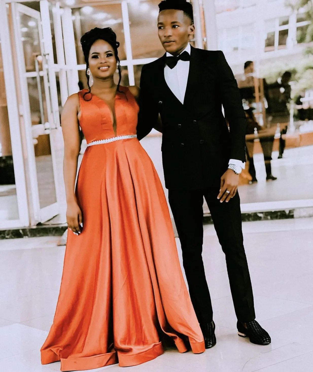 A line v neck satin prom dress store