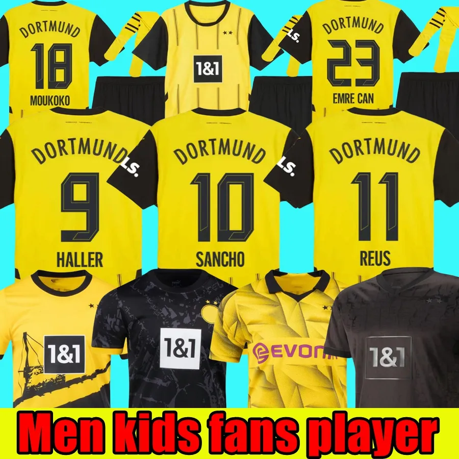 Sancho 23 24 Soccer Jerseys Reus 24 25 Dortmunds Borussia Soccer Halller Football Shirt Bellingham Neongelb Hummels Brandt Men Kids Special All Black Maillot de Foot