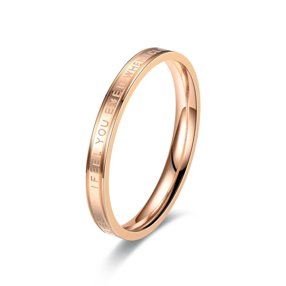 Gold Stainless Steel I Feel You Letter Love Engagement Ring for