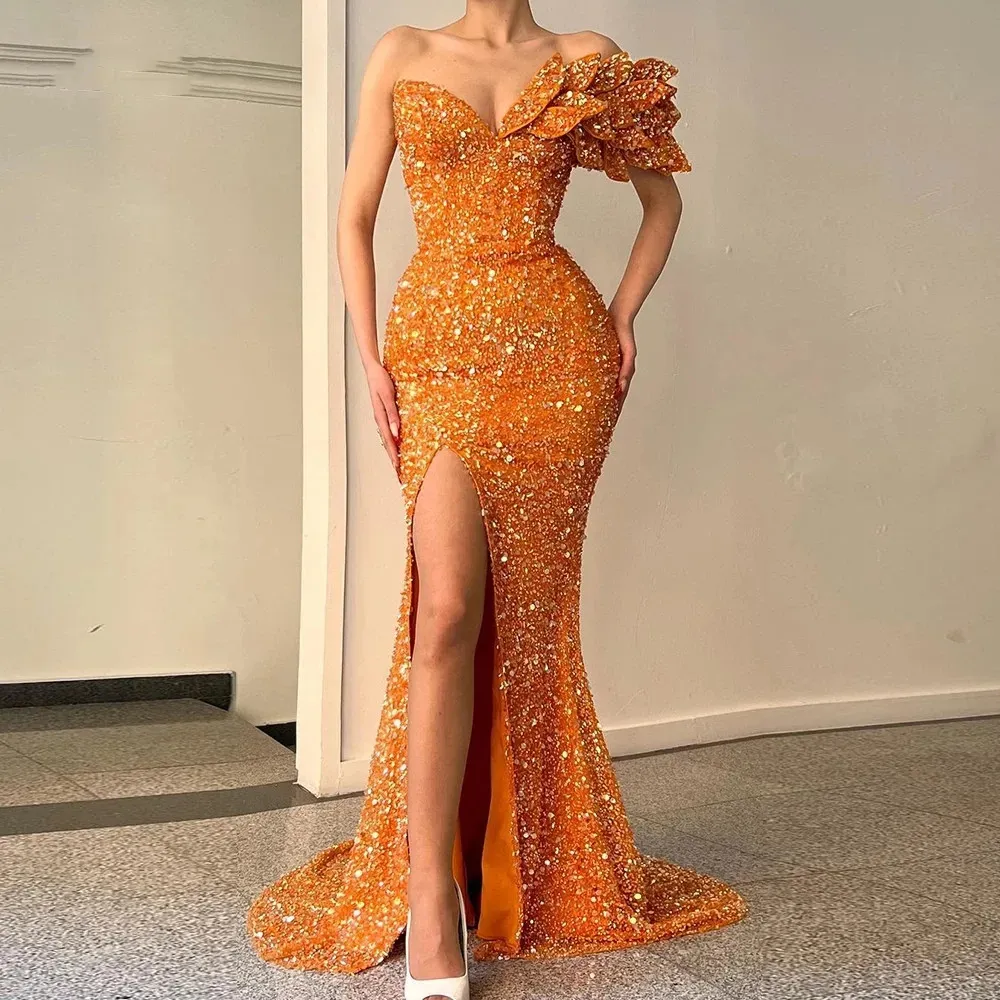 Ahorra a lo Grande en Compras al por Mayor de Glitz Prom Dresses Mermaid  Vestidos De Graduación De Estilo Sirena, Vestido De Noche Naranja De Un  Solo