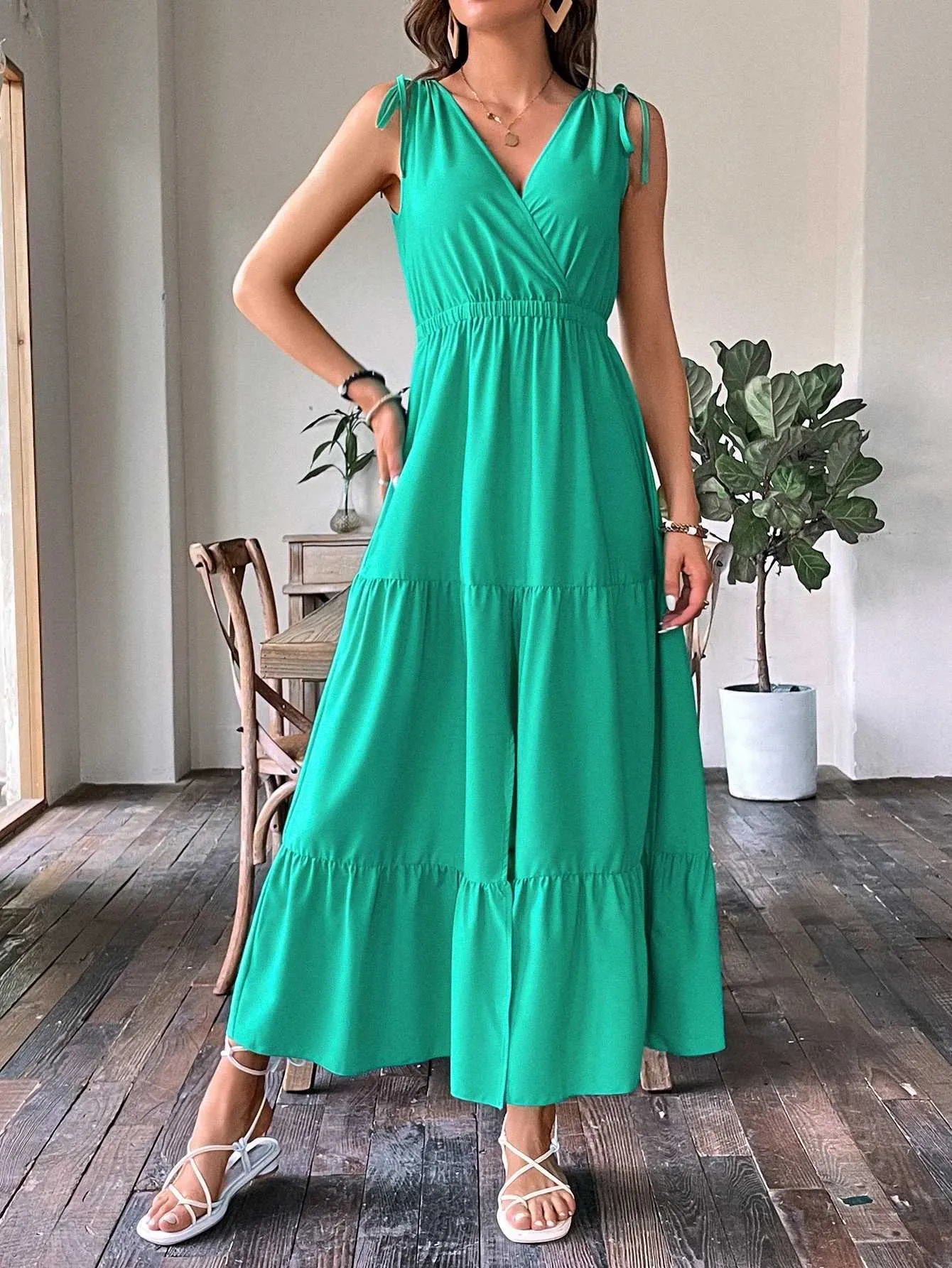 Runway Dresses Casual Summer Ankle-Length Sleeveless V-Neck Polyester Dress  with Elastic Waist and Lace Decoration from Dhgate Runway Dresses - price  9.73