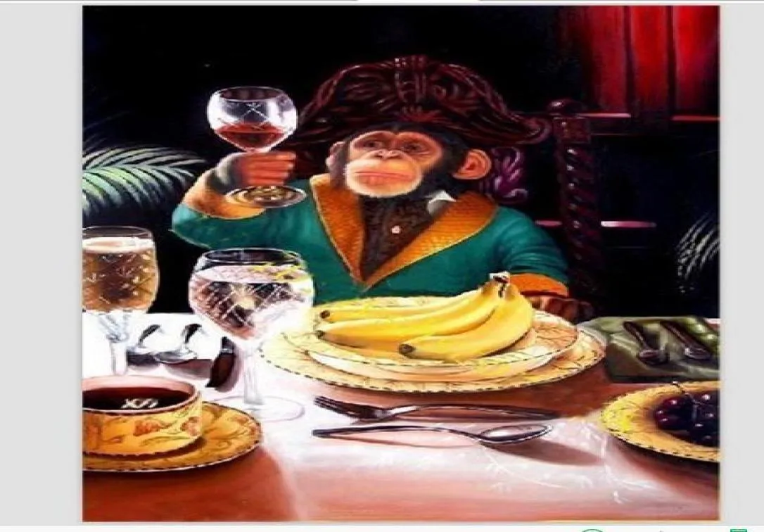Mooie aap drink wijn van hoge kwaliteit handcraft animail arts olieverf op canvas voor thuiswanddecoratie in aangepaste maten 4468226