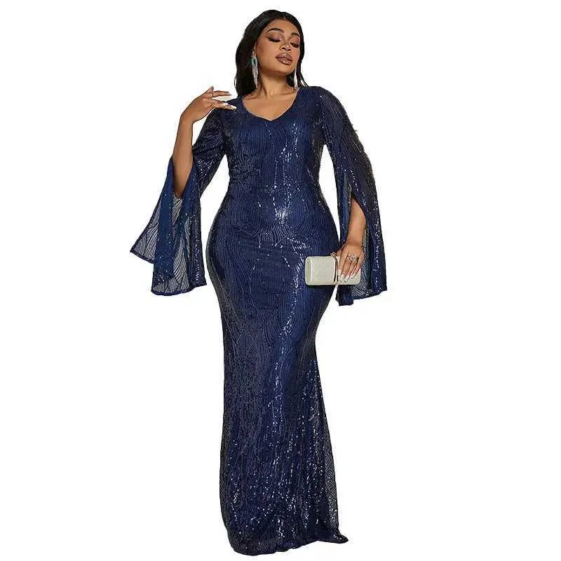 princess polly baby blue dress Plus Szie Sequin Evening Maxi Dress with Illusion Neckline main image 1