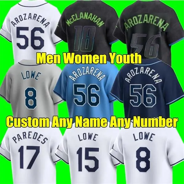 Randy arozarena yandy diaz camisetas de beisebol wade boggs shane mcclanahan jose siri zach eflin isaac paredes harold ramirez rene pinto aaron civale