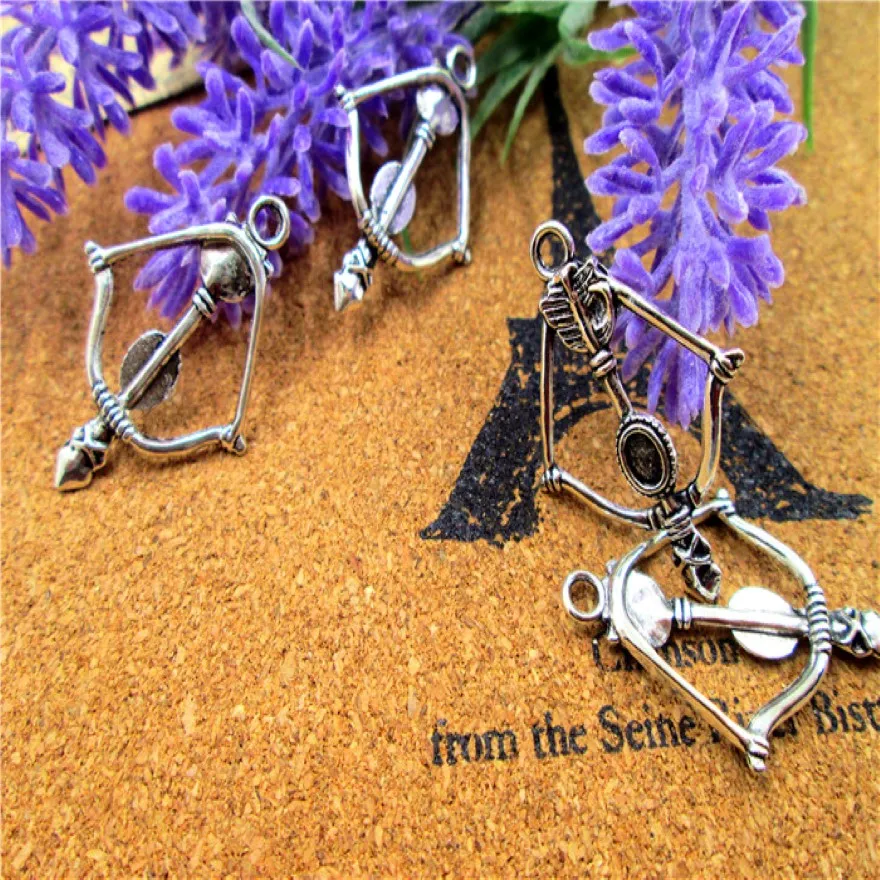 60st Pil Charms Antik Silver Lovely 3D Filigree Bow and Arrow Charm Pendant 35x25mm 242Y