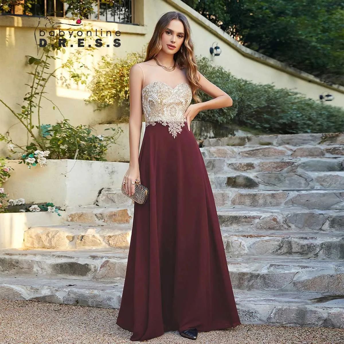 Runway Dresses BABYONLINE Gold Applique Evening Dress Illusion Sweetheart  Backless Zipper A-Line Long Formal Gown from Dhgate Runway Dresses - price  16.03