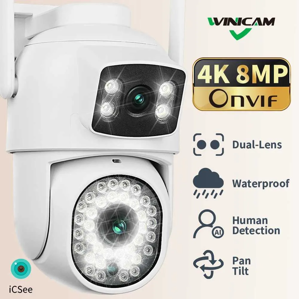 ワイヤレスカメラキットWINICAM 4K 8MP WIFIカメラPTZ屋外デュアルスクリーンヒューマン検出デュアルレンズ4MPセキュリティ保護IPカメラオーディオISEE J240518