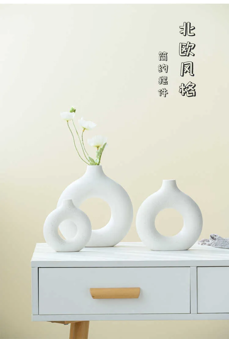 Vase Decoratif En Ceramique, Blanc Vase Design En Forme De Donuts Pour