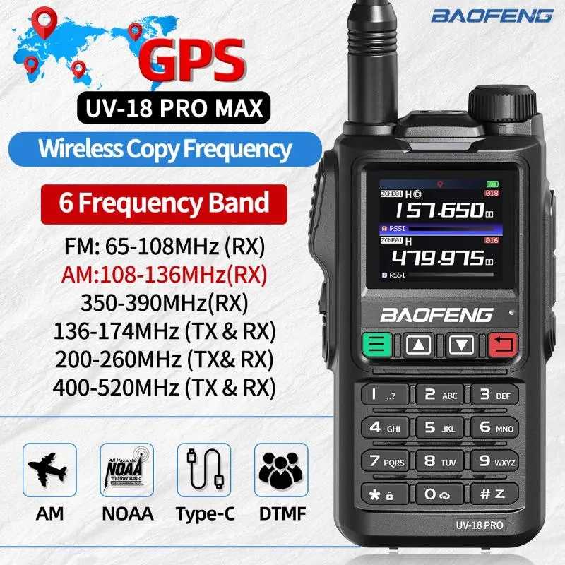 Walkie Talkie Baofeng UV18 Pro Max GPS 10W Band Air Wireless Copy Fréquence À Longue Portée
