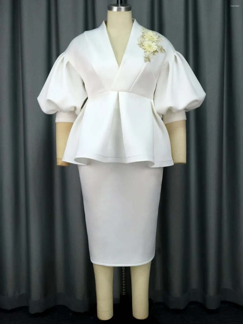 aomei peplum dress Women's White Spandex Office Dress Set, High Waist Peplum, Bodycon Pencil  Skirt, Mid Calf Length