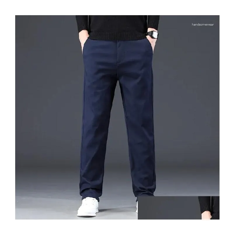 Męskie spodnie męskie 98% bawełniane chinos swobodny khaki luźne proste streetwearu mężczyzn twill wysokie spodnie upuszcza odzież ubrania dhcaq