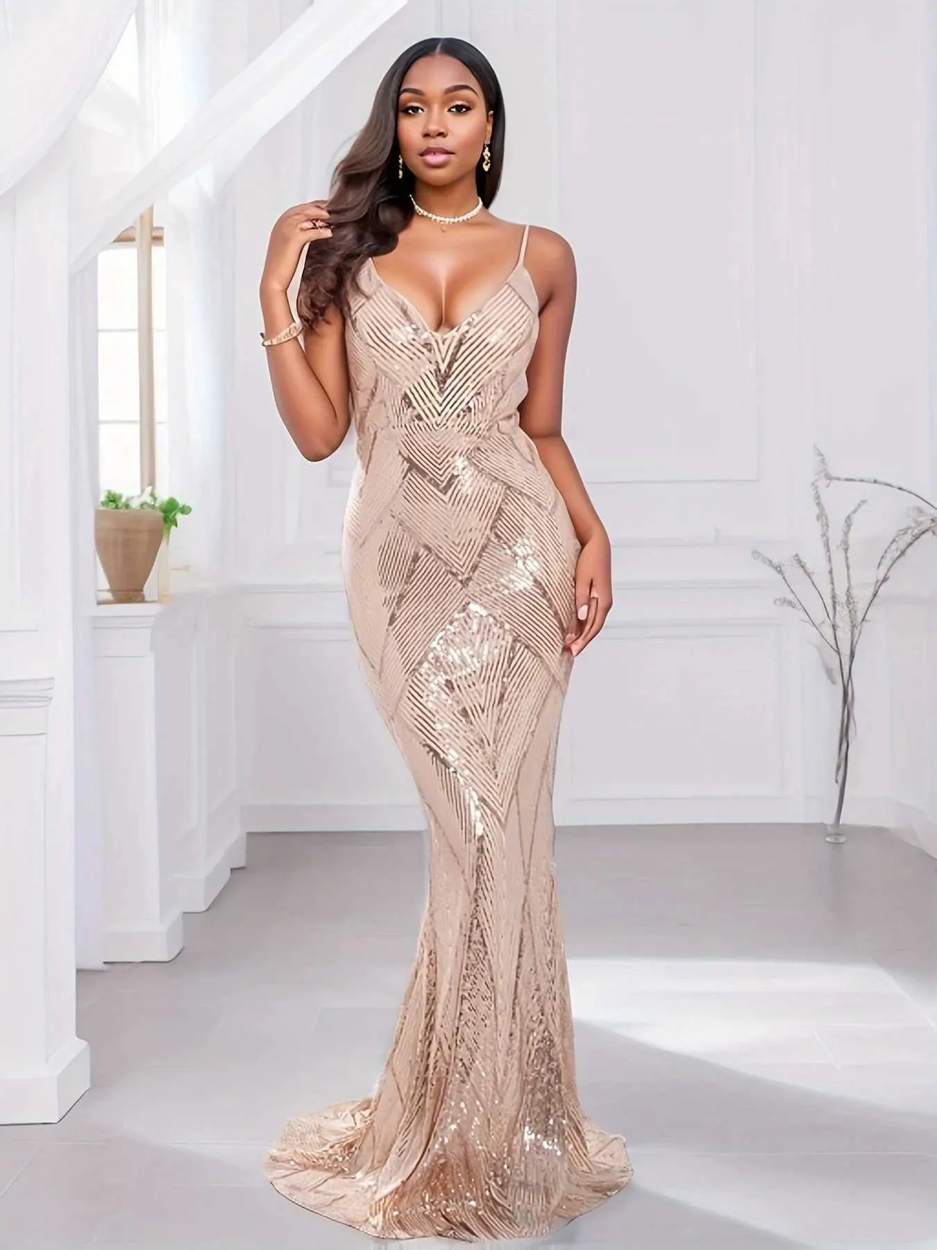 Rose gold sequin maxi dress hot sale