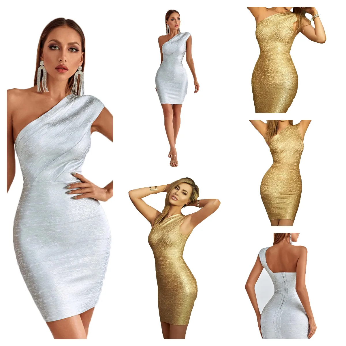 Mini Dresses for Women One Shoulder Pencil Cocktail Dress Gold Silver 30 in  Length from Dhgate Cocktail Dresses - price 67.14