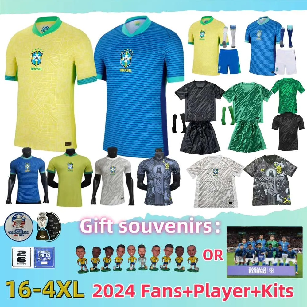 2024 Бразильс футбольный майка Неймар Вини -младший Детский комплект комплект 2025 г. Футбольная рубашка национальной команды Бразила 24/25 Дом в гостях.