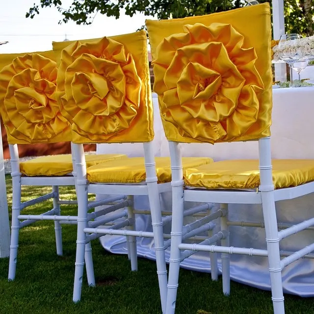 2024 Fashion Elegant Vintage Widding Chair Covers Satin 3D Flower Wholesale Fourning Supplies Accessoires 27