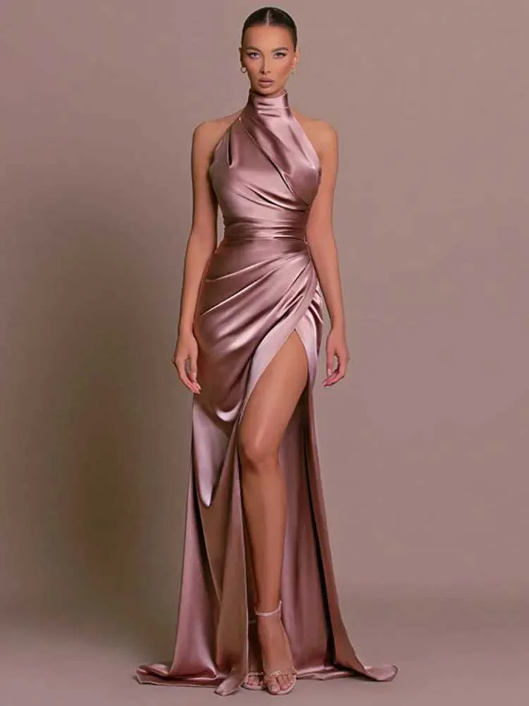 DHgate Halter Neck Sleeveless High Slit Sexy Party Maxi Dress Apparel
