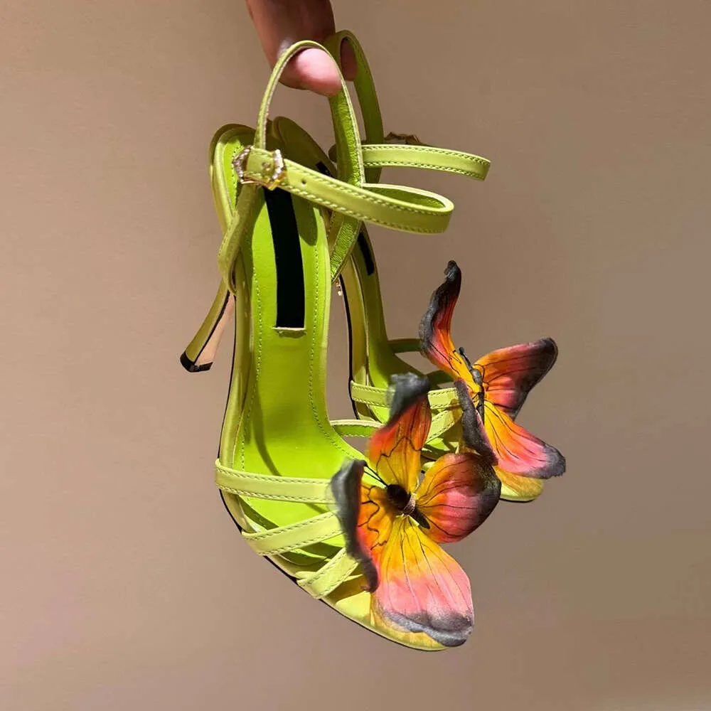 Rare Butterfly Blue Sandal Heels Woman Luxury Designer Dress Shoes